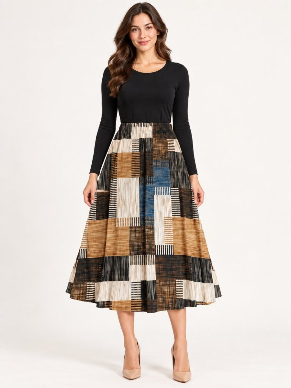 Moccablanca Geometric Patchwork Midi Skirt NWT One Size